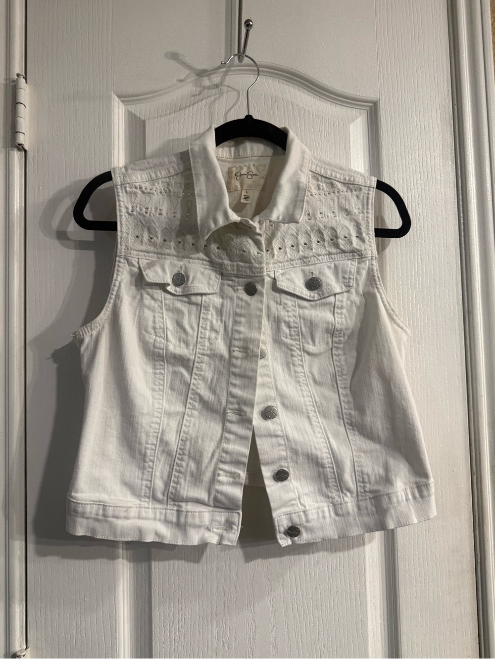 Women’s White Sleeveless Denim Vest - Eyelet Detail